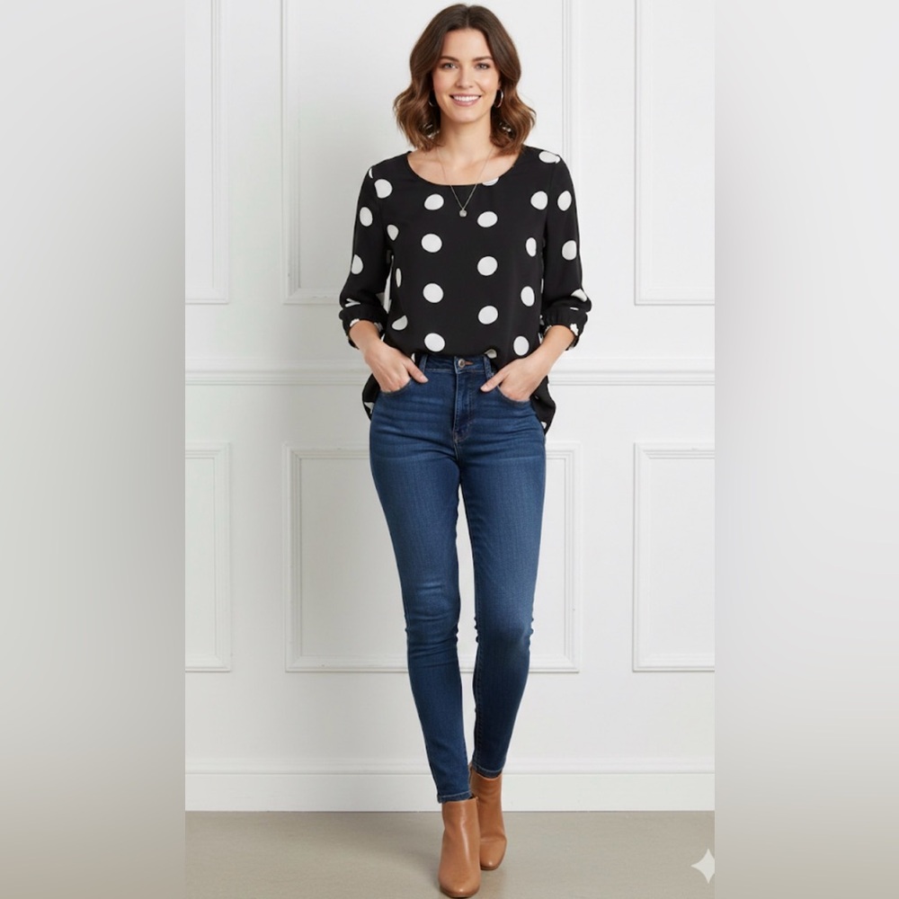 Le Lis Black and White Polka Dot Blouse